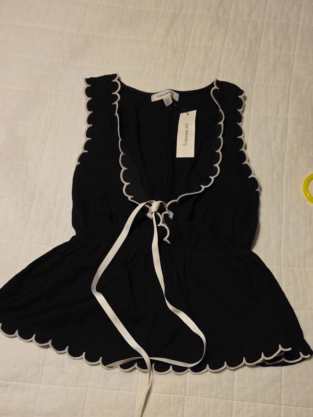 Francesca's Collections Black Camisole with White Scallop Trim